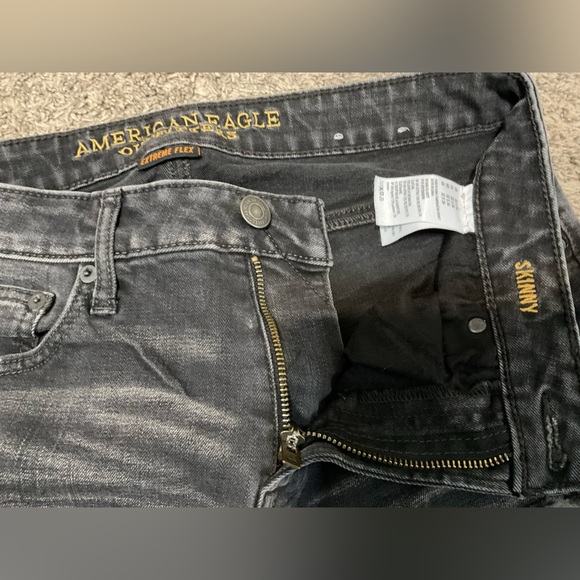 ✨3/$20✨ American Eagle Outfitters Distressed Black Skinny Denim Jeans 32x34 - Picture 3 of 4